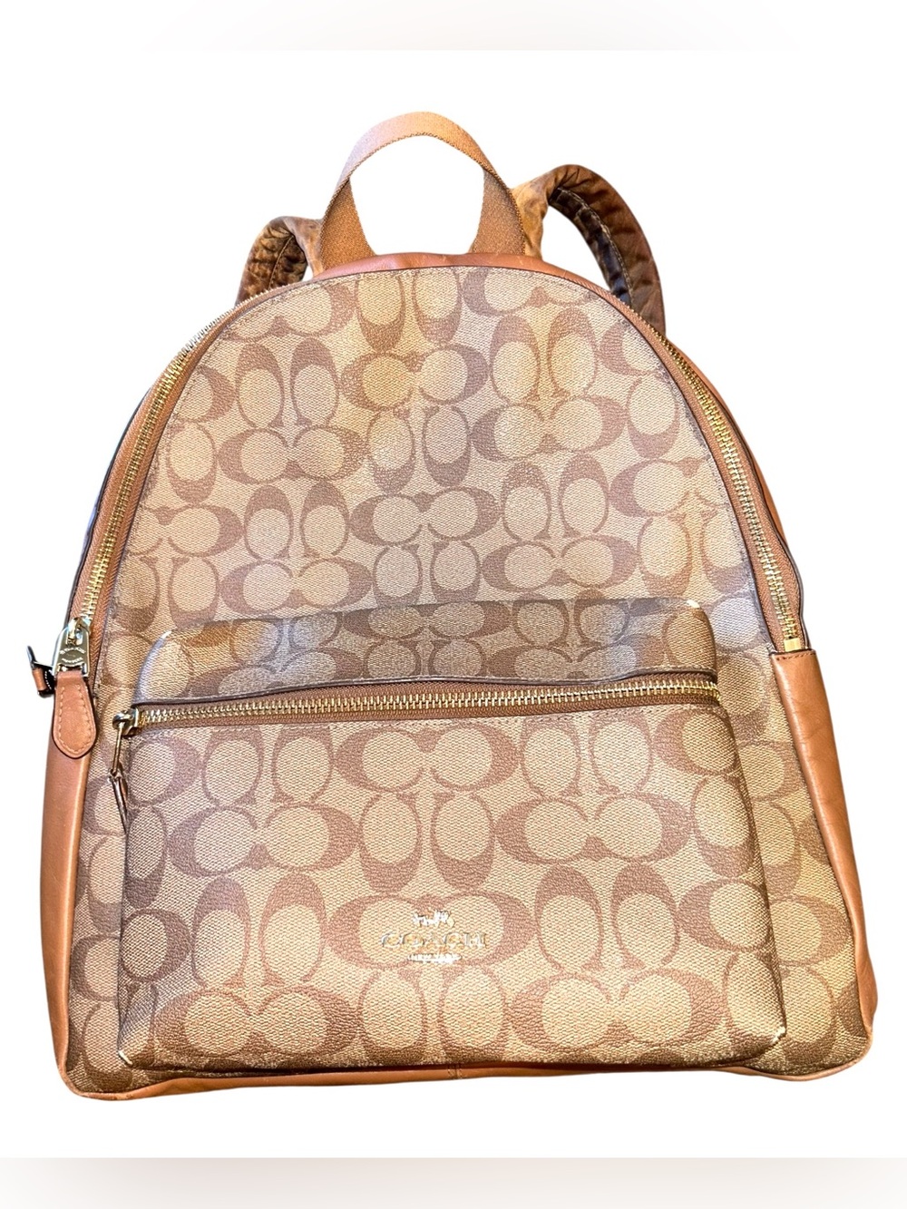 Coach Charlie Backpack Leather brown signature canvas